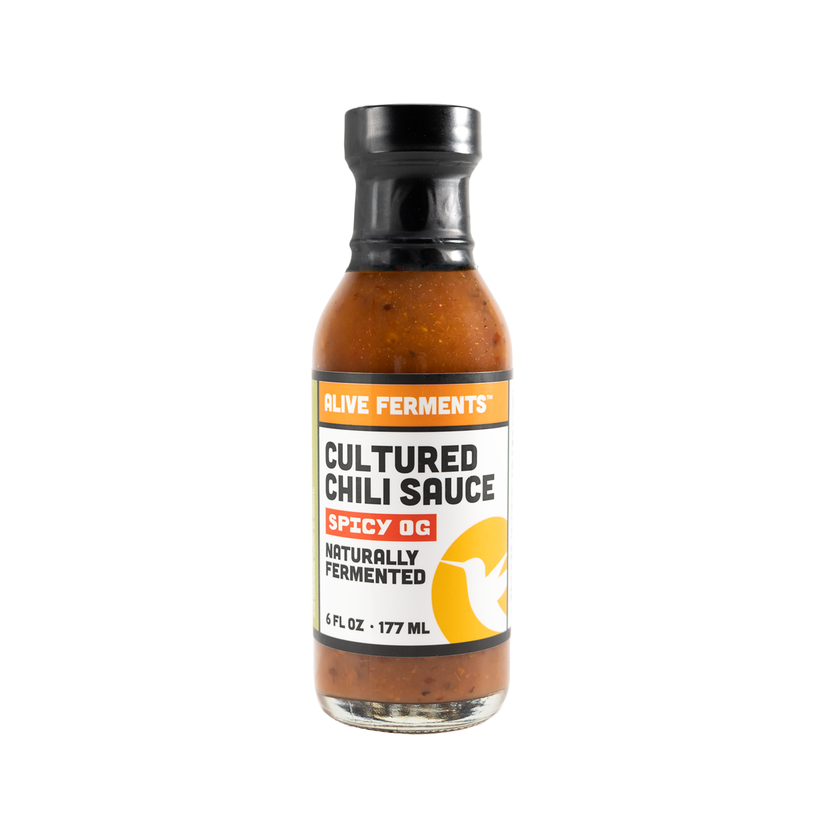 Bottle of Cultured Chili Sauce on a white background